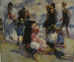 After A. Signaroli, XX-XI Century "Day at the Beach," O.O.C., approx. 50cms x 60cms (19 1.2" x 23