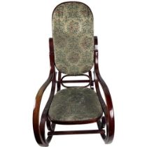 A modern bentwood Rocking Chair, with oval floral padded back and seat, on open frame. (1)