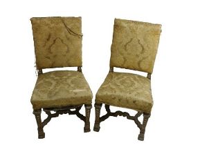 A large pair of Baronial Side Chairs, with upholstered high backs and seats covered in moquette,
