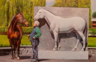 Fergus Shannon, Irish (b. 1965) 'Invincible Spirit,' O.O.B., bay horse with trainer standing