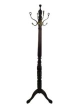 A William IV style stained wooden pillar Hat & Coat Stand, with carved and reeded design on tripod