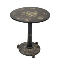 A 19th Century lacquered and hand painted circular Occasional Table, the top decorated with birds,