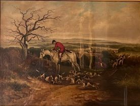J.F. Herring Snr., British (1795-1865) 'Hunting Scene,' O.O.C., busy action scene with fox being