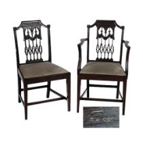 A set of 7 (6 + 1 Carver) 19th Century Hepplewhite style Dining Chairs, the pierced and carved