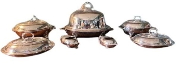 A fine rare matched set of silver plated Table Serving Items, comprising a large Meat Dome, with