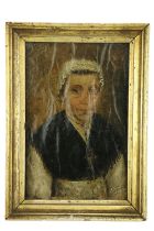 18th Century North American School "Portrait of a Lady with laced bonnet, black shawl and