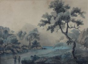 Attributed to Thomas Walmsley (1763 - 1806) 'Figures in a Mountainous River Landscape, probably