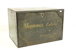 A 19th Century metal Estate Deed Trunk or Book 'Magenis Estate' with carrying handles and hinged