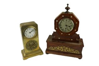 A Scottish rosewood cased, brass and mother-o-pearl inlaid Regency style Mantle Clock, with silvered