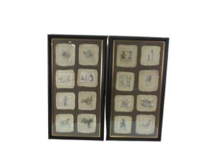 After Francis Carruthers Gould (1844 - 1925)  A set of 16 framed cream ground silk caricature