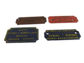A group of 4 cast iron machine Labels to include: * Robert G. Garvie & Sons, Engineers, Aberdeen,