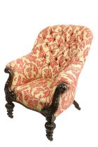 A quality Victorian mahogany Armchair, in the manner of Strahan of Dublin, with button back and