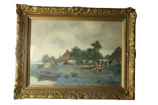 Gerhard Altman (1877-1940) "Milking Time Holland," watercolour, Signed and inscribed, 45cms x