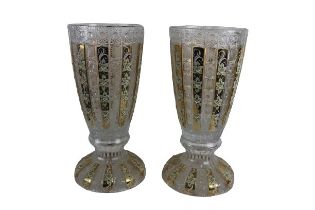 A large pair of attractive Caesar crystal Bohemian Vases, with star cut panels and alternate gilt