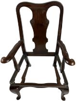 A string inlaid red walnut Armchair, George II and later, with a wide shaped splat with two