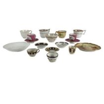 A good Royal Worcester floral Cup and Saucer, three similar miniature Derby Cups and Saucers, a pair