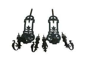 Two large Victorian Coalbrookdale cast iron ornate exterior Wall Brackets, decorated with vine