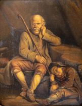 Late 19th Century Continental School "Father and Son Resting," O.O.B., 9 1/4" x 7 1/2" (23cms x