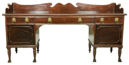 A fine quality late 19th Century Nelson style Irish mahogany rope edge Sideboard, the shaped back