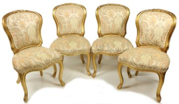 A set of 4, 19th Century fine quality Louis XIV style Side Chairs, the shield shaped upholstered