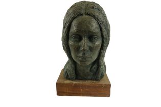 A good bronzed plaster Bust, of a young lady on wooden base, 43cms (17"). (1)