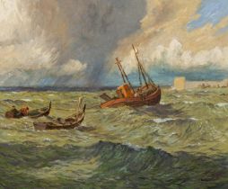 Sydney Robertson-Rodger, British (1916-1981) "Emerging Storm," Fishing Boats on Rough Seas, with