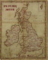 A large Sampler Map, of the British Isles, late 19th Century, by Fanny Baker, aged 15 years, in