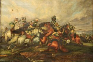 18th Century Irish School 'Powerful Battle Scene with Cavalry engaging on Horseback,' O.O.C.,