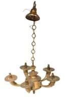 A fine quality Georgian style five branch ormolu Ceiling Light, the bulbous centre moulded with