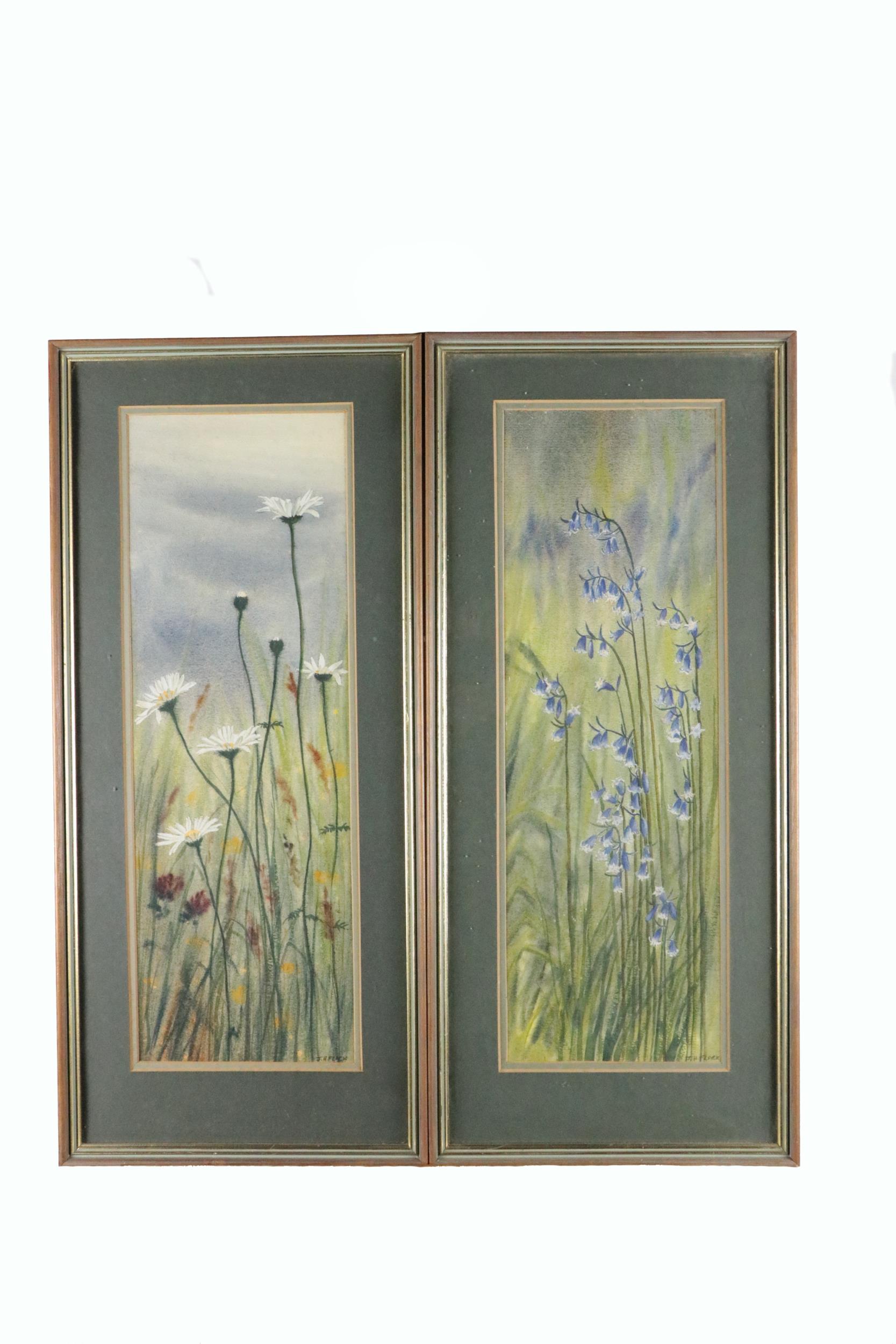 James H. Flack, Irish (1941-2018) "Bluebells," & "Daisies," a pair, watercolours, each signed