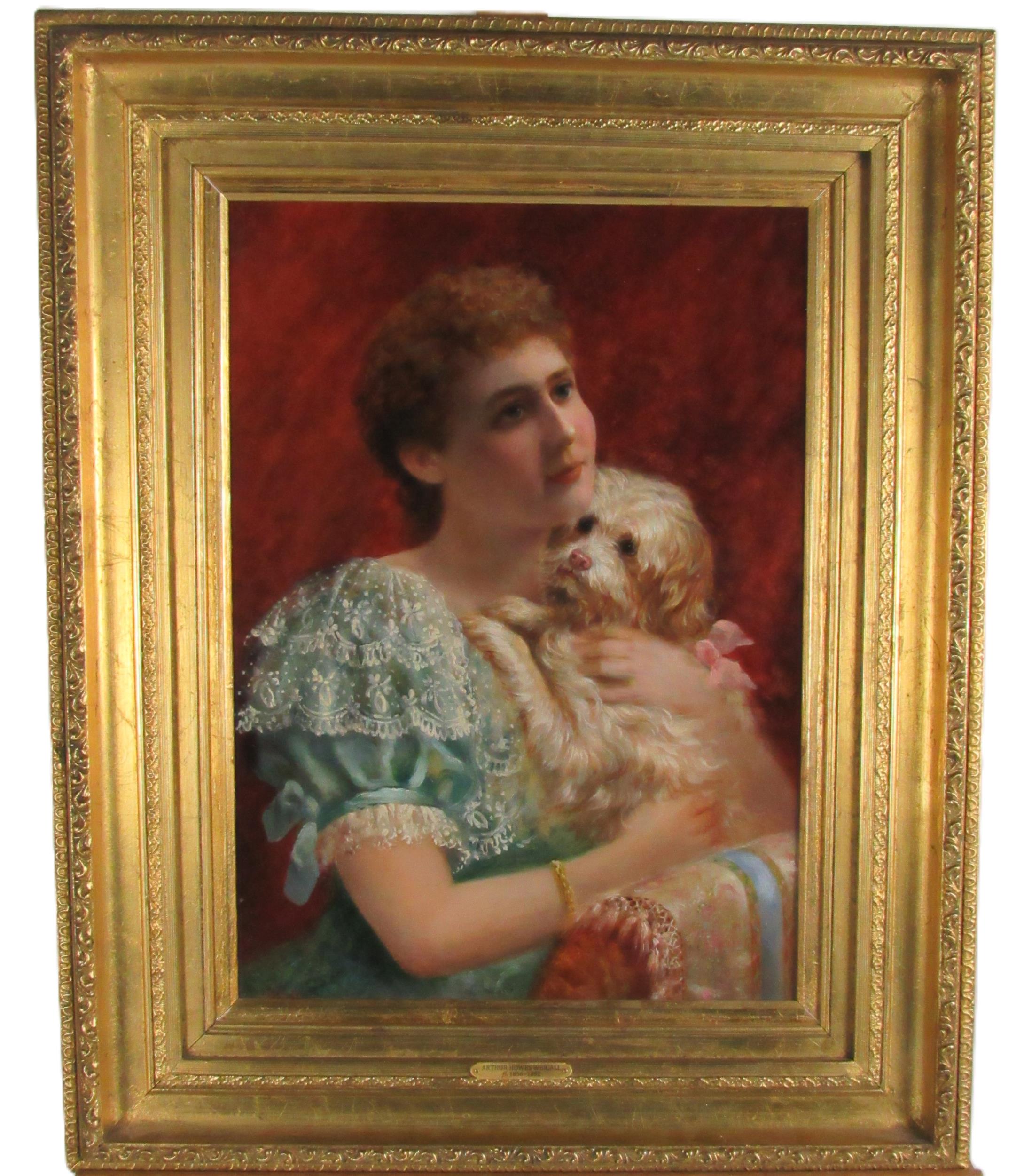 Arthur Hower Weigall, British (c. 1856-1892) "Young Girl and Dog," oils on bord, approx. 43cms x