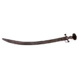A good Indian Tulwar Sword, with steel cruciform hilt and single edged curved blade, 73cms (29"). (