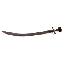 A good Indian Tulwar Sword, with steel cruciform hilt and single edged curved blade, 73cms (29"). (