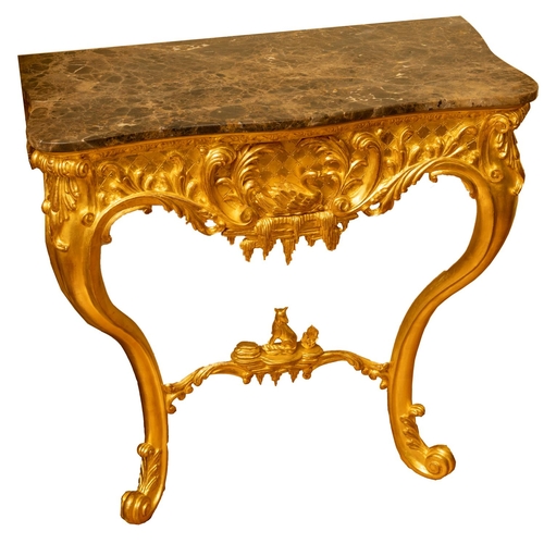 An exceptional pair of finely carved giltwood Console Tables, in the George III - Thomas Chippendale