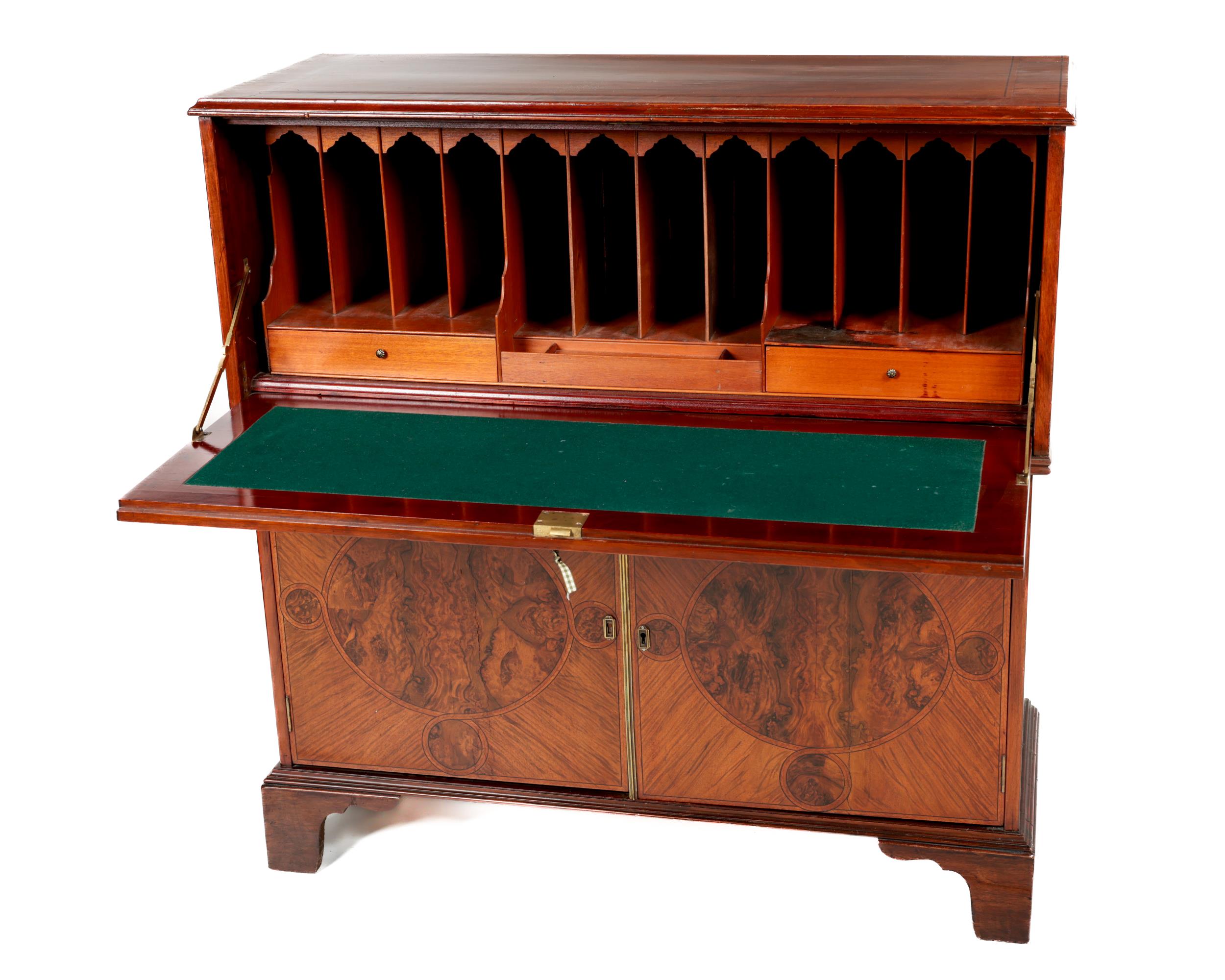 An attractive 20th Century Scottish mahogany Bureau, the top with crossbanding and ebony string