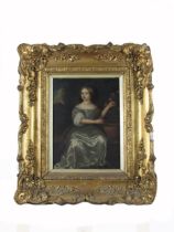 Casper Netscher, Dutch (1639-1684) "Young Lady picking Roses," O.O.P., Portrait of an elegant