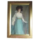 Victor Wyatt Burnand, British (1868-1940) "Portrait of elegant young Lady, wearing wide brimmed hat,