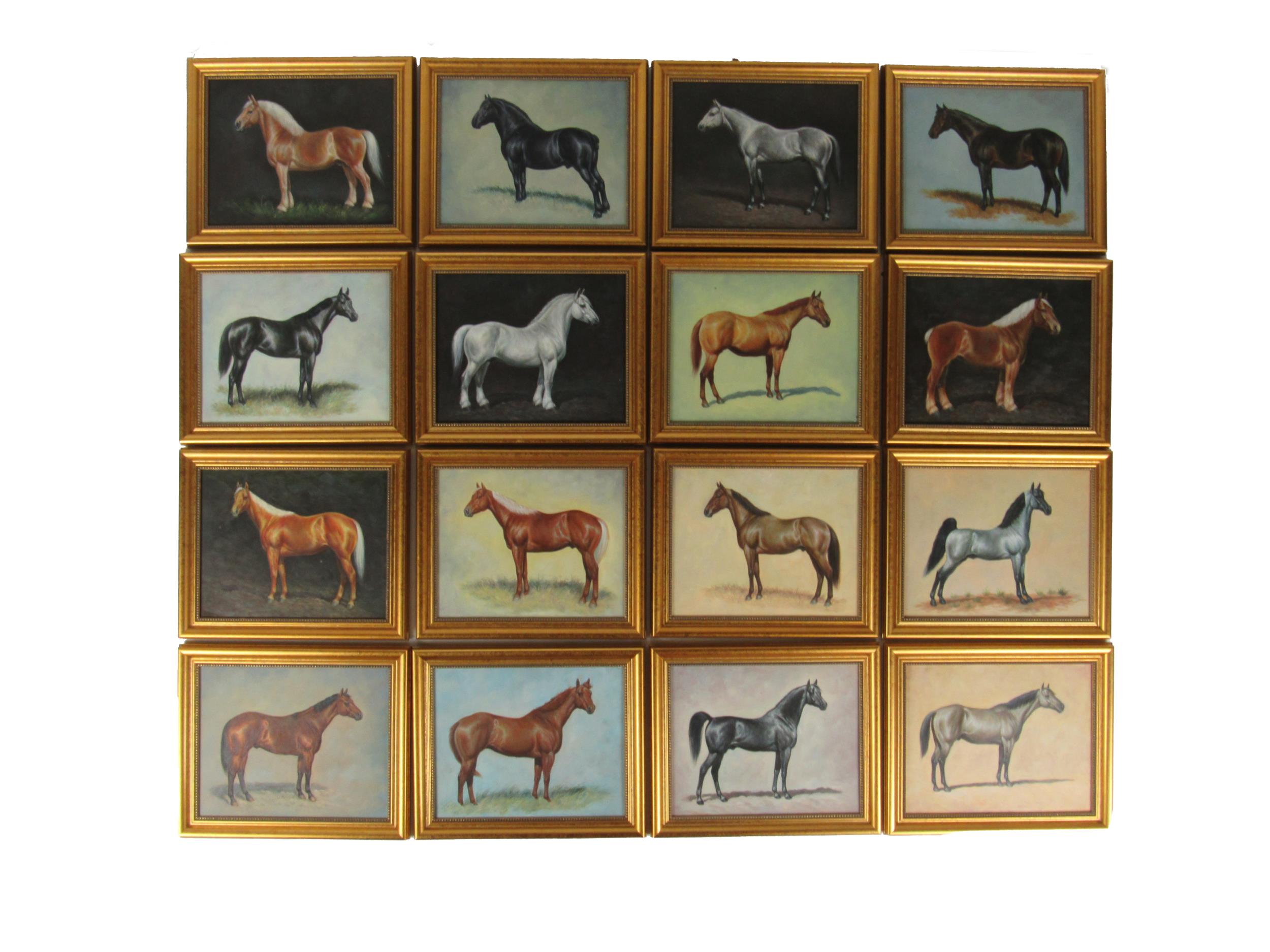 20th Century Irish School Equestrian: A set of sixteen original Oils on Board, depicting various