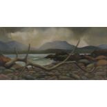 Michael Baird, Irish (b. 1928) "Rocky Shoreline," O.O.B., approx. 30cms x 60cms (12" x 23 1/2"),