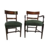 A set of 10 (8 + 2) 19th Century inlaid Irish mahogany Dining Chairs, each top rail inlaid with a