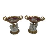 A pair of attractive ormolu mounted and hand painted porcelain Centerpiece's, decorated with flowers