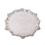 Co. Waterford: A large Georgian style silver Presentation Salver, the moulded edge with scroll and