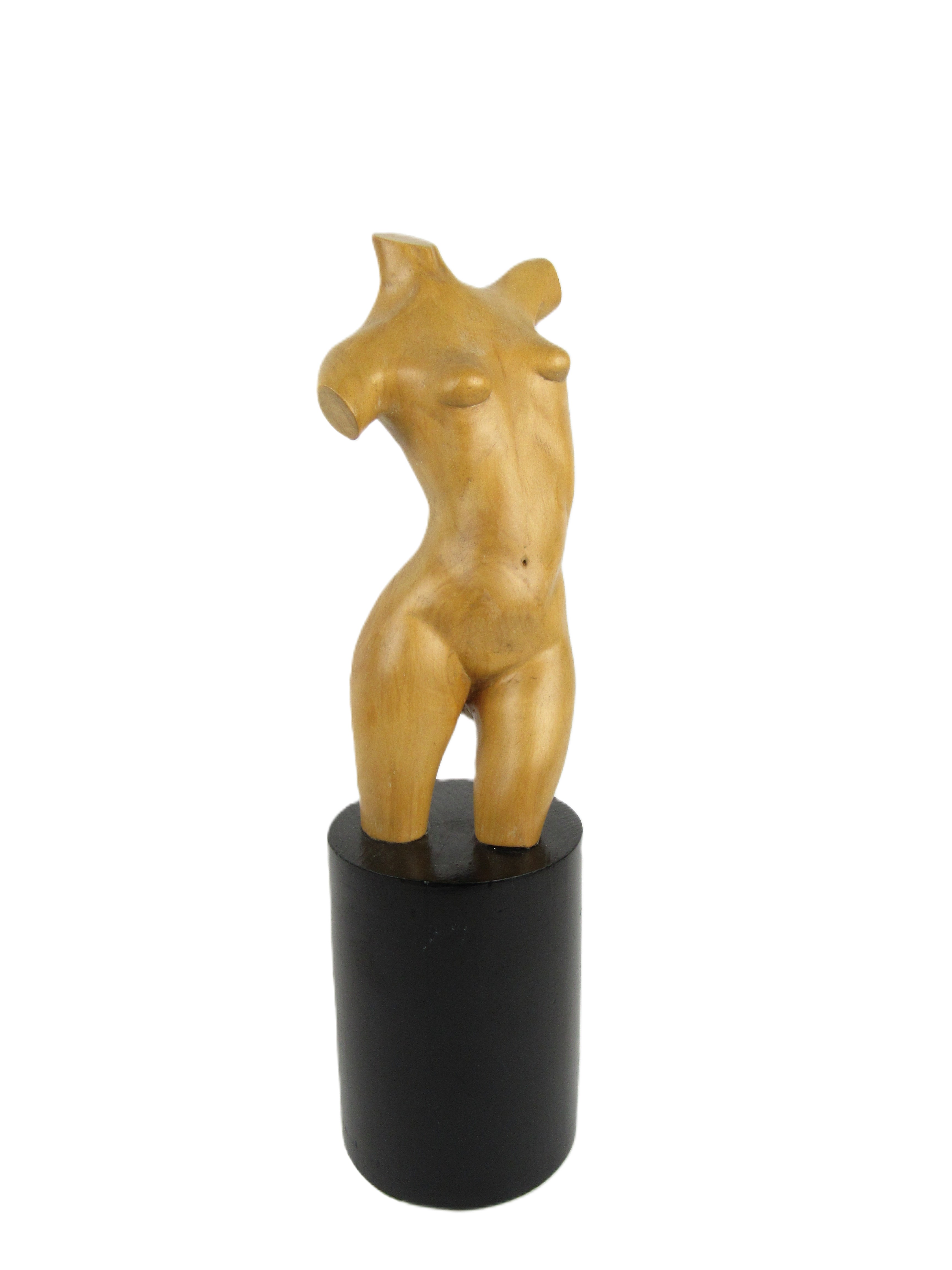 Barry McKee, Irish XX-XXI "Female Torso," carved wood, mounted on tubular ebonised stand, approx.