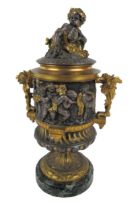 A fine quality heavy bronze and ormolu decorated "Warwick" type two handled Vase and Cover, the