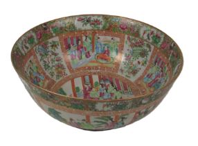 A 19th Century Cantonese Bowl, the interior decorated in the typical taste with flowers, birds and