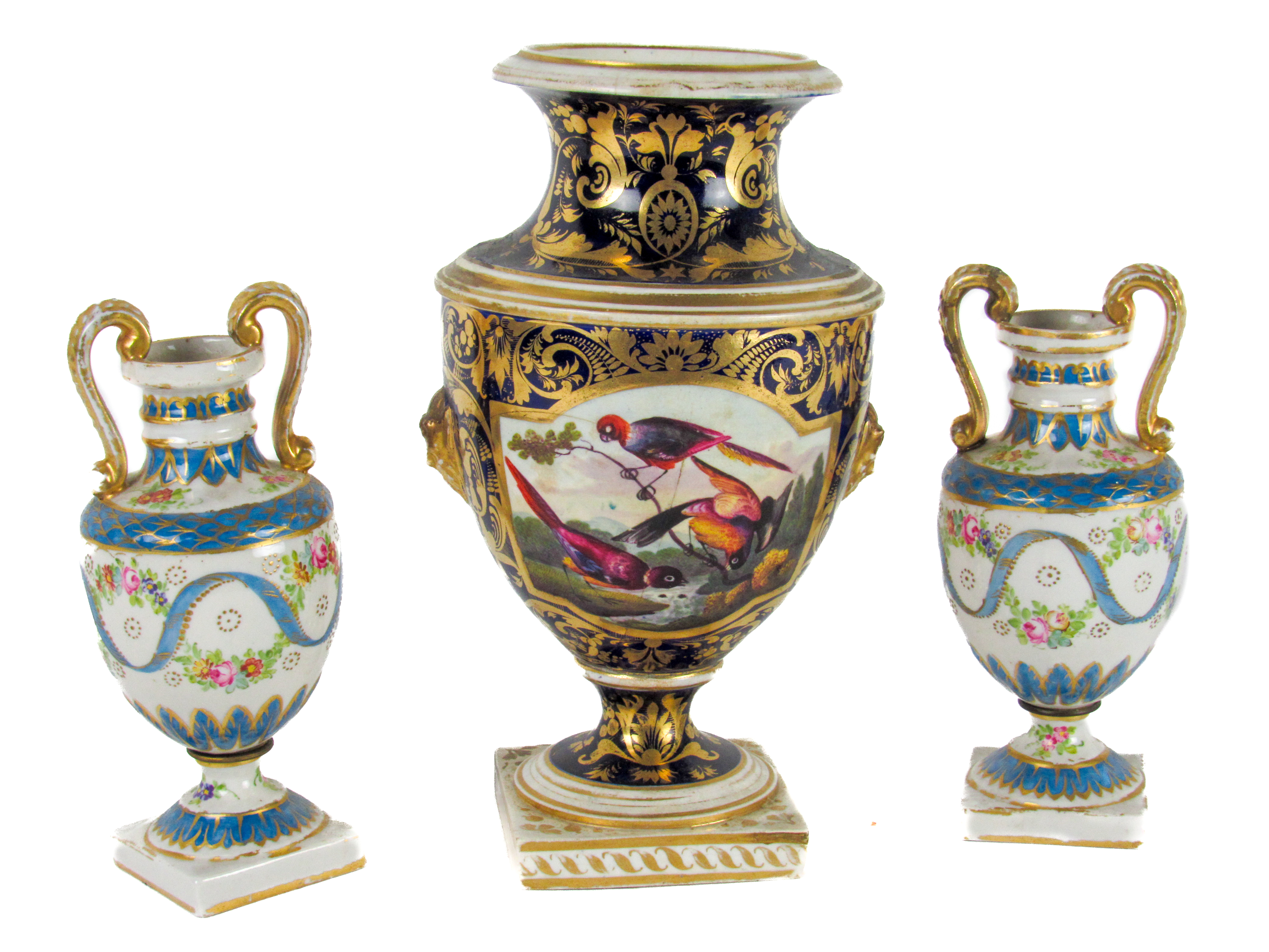 A pair of attractive 19th Century Meissen porcelain two handled hand painted and gilt highlighted
