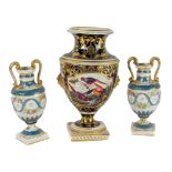 A pair of attractive 19th Century Meissen porcelain two handled hand painted and gilt highlighted
