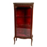 A fine quality Louis XVI style Vitrine, the marble inset top with pieced brass gallery over the