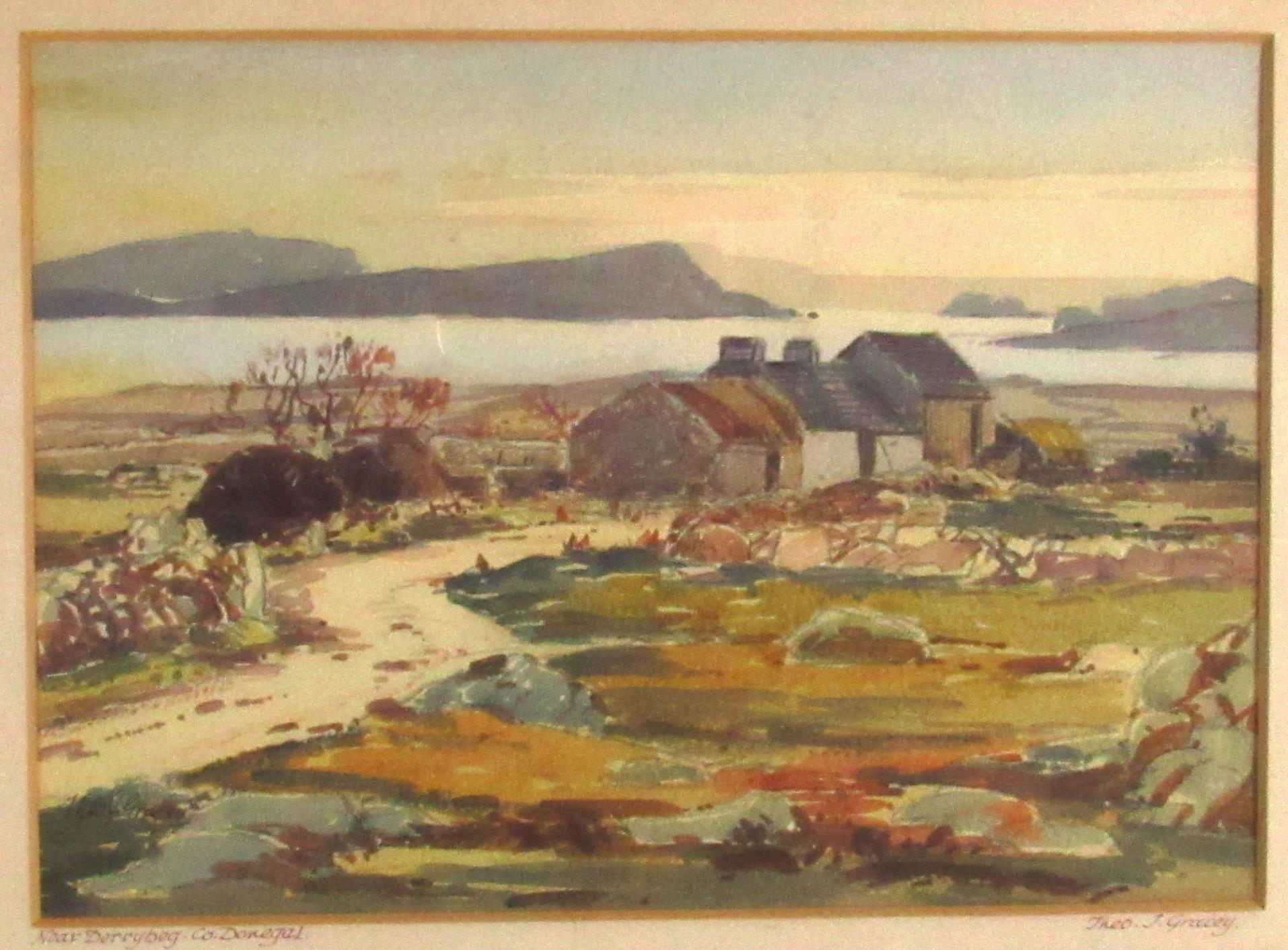 Theo J. Gracey, Irish (1895-1959) "Near Derrybeg, Co. Donegal," watercolour, landscape with