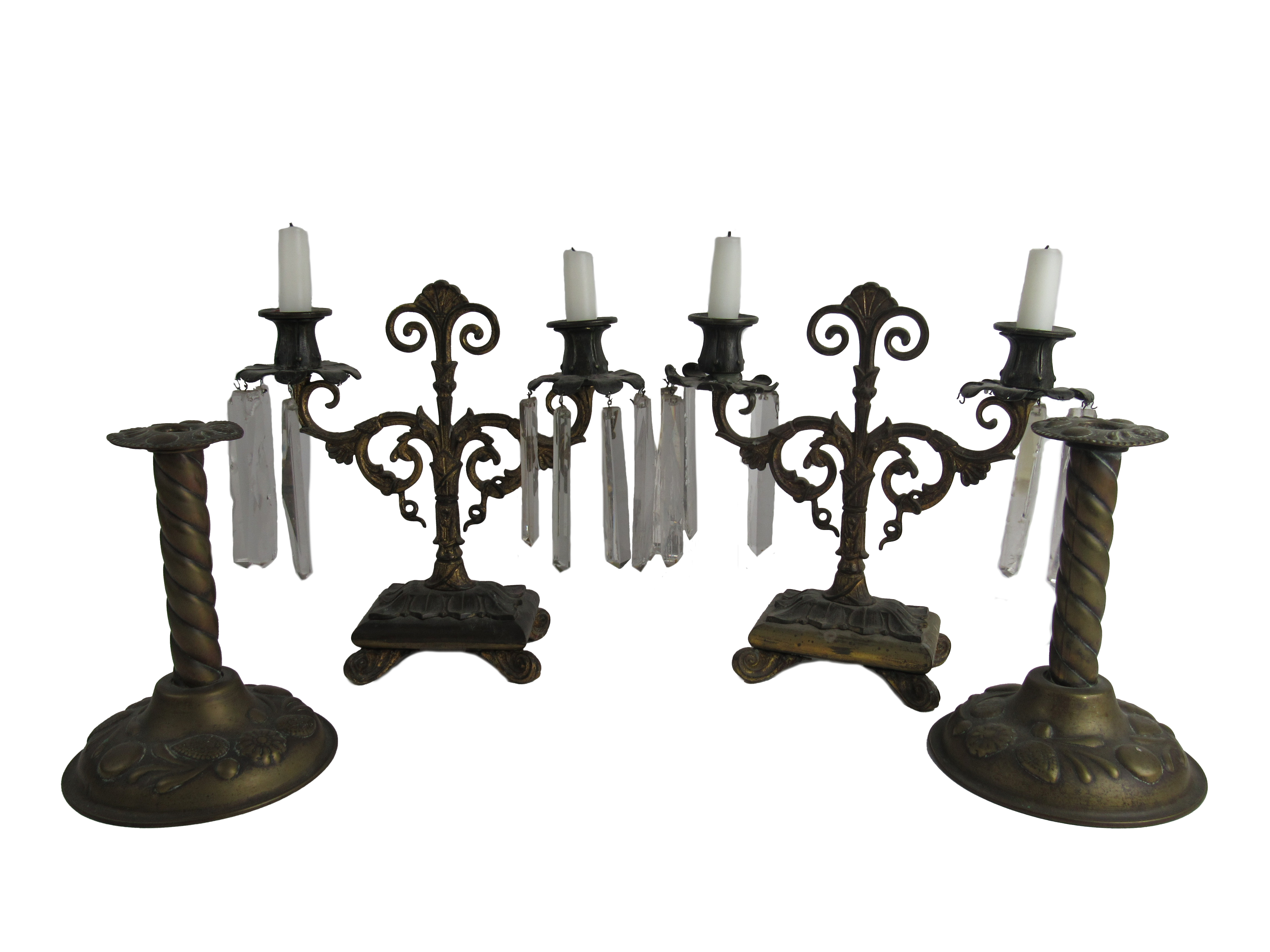 A pair of attractive heavy brass floral embossed Candlesticks, with spiral stems, approx. 23cms (9")